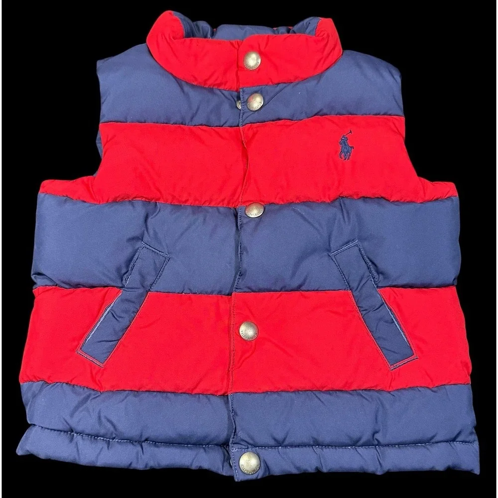 Polo Ralph Lauren Baby Kids Down Puffer Vest Jacket 24M Red Blue Stipe Toddler